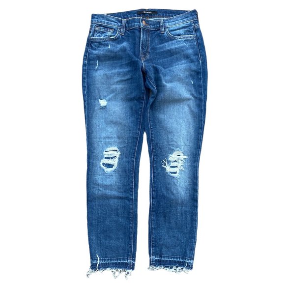 J Brand Ellis Villain Distressed Ripped Women's Denim Jeans with raw hem-size 27 - Picture 1 of 16